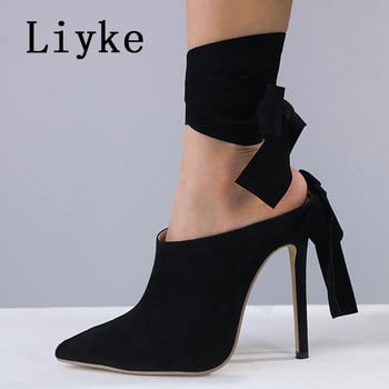 Liyke 2023 New Women Pumps σανδάλια Σέξι μυτερό σταυρό στον αστράγαλο με κορδόνια ψηλοτάκουνα Γυναικεία πάρτι Stripper Παπούτσια Mules Stiletto