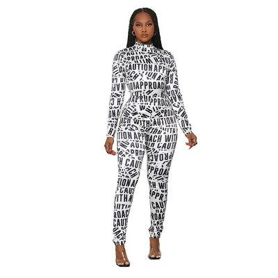 Najnoviji ženski seksi kombinezon s otisnutim slovima iz 2022., uski, uski kombinezon s patentnim zatvaračem dugih rukava za žene