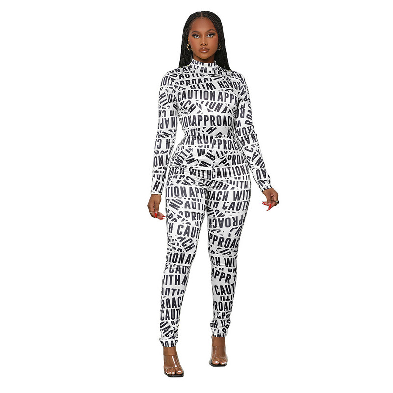 Najnoviji ženski seksi kombinezon s otisnutim slovima iz 2022., uski, uski kombinezon s patentnim zatvaračem dugih rukava za žene