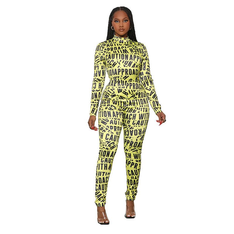 Najnoviji ženski seksi kombinezon s otisnutim slovima iz 2022., uski, uski kombinezon s patentnim zatvaračem dugih rukava za žene