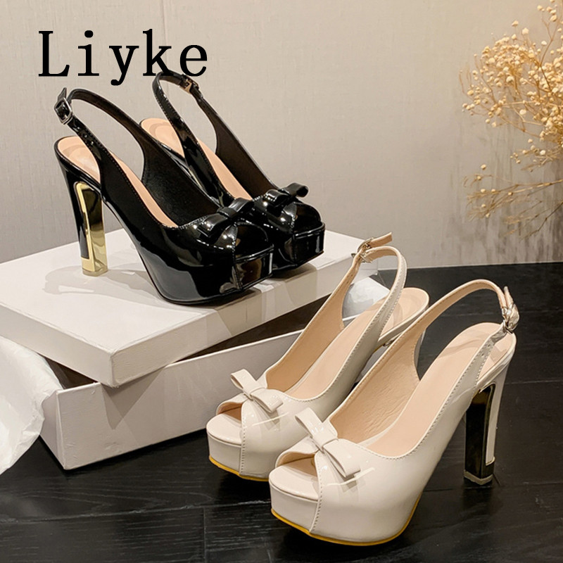 Liyke Seksi modne ženske cipele za ples, vrlo lagane, udobne, kožne cipele s širokim prstima i mašnom na petu, sandale na platformu, ženske crne