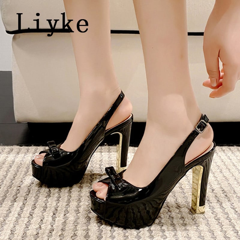 Liyke Seksi modne ženske cipele za ples, vrlo lagane, udobne, kožne cipele s širokim prstima i mašnom na petu, sandale na platformu, ženske crne