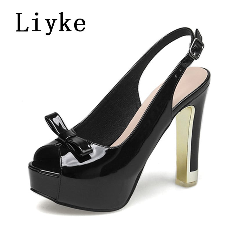 Liyke Seksi modne ženske cipele za ples, vrlo lagane, udobne, kožne cipele s širokim prstima i mašnom na petu, sandale na platformu, ženske crne