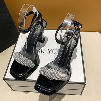 Модни кристални дамски сандали с отворени пръсти Парти помпи с високи токчета Елегантни обувки за нощни клубове Качествени каишки на глезена Секси сандали