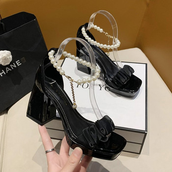 Модни кристални дамски сандали с отворени пръсти Парти помпи с високи токчета Елегантни обувки за нощни клубове Качествени каишки на глезена Секси сандали