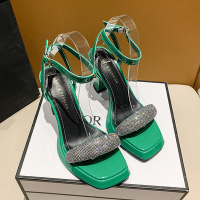 Modne kristalne ženske sandale Pumpice s otvorenim prstima za zabave Visoke potpetice Elegantne cipele za noćne klubove Kvalitetan remen za gležnjeve Seksi sandale