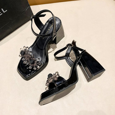 Modne kristalne ženske sandale Pumpice s otvorenim prstima za zabave Visoke potpetice Elegantne cipele za noćne klubove Kvalitetan remen za gležnjeve Seksi sandale