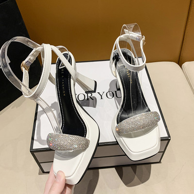 Modne kristalne ženske sandale Pumpice s otvorenim prstima za zabave Visoke potpetice Elegantne cipele za noćne klubove Kvalitetan remen za gležnjeve Seksi sandale