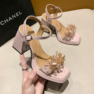 Modne kristalne ženske sandale Pumpice s otvorenim prstima za zabave Visoke potpetice Elegantne cipele za noćne klubove Kvalitetan remen za gležnjeve Seksi sandale