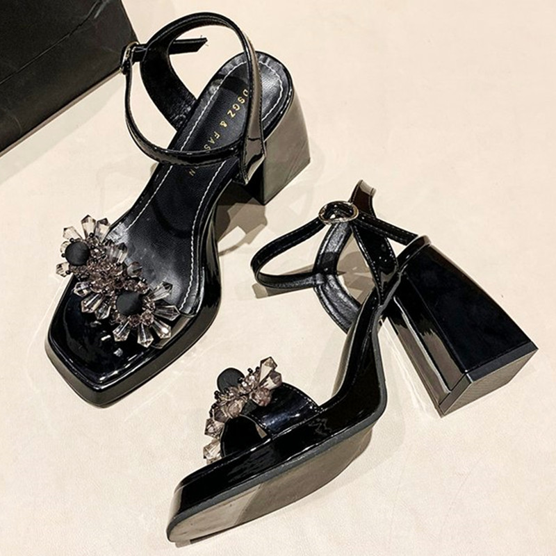 Modne kristalne ženske sandale Pumpice s otvorenim prstima za zabave Visoke potpetice Elegantne cipele za noćne klubove Kvalitetan remen za gležnjeve Seksi sandale