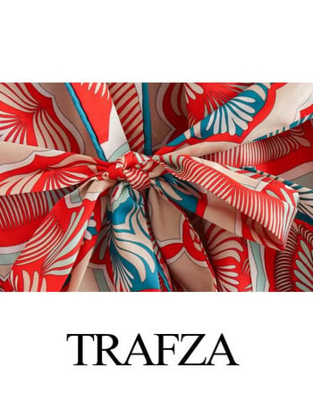 TRAFZA Summer Chic Κοστούμια Γυναικεία μοντέρνα στάμπα με λαιμόκοψη με μακρύ μανίκι μέση + παντελόνι με φαρδύ φερμουάρ Γυναικεία indie σετ λαϊκού στυλ