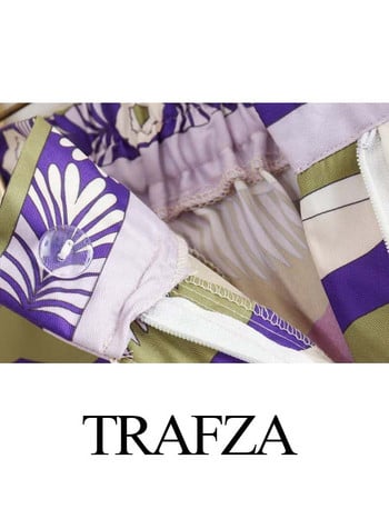 TRAFZA Summer Chic Κοστούμια Γυναικεία μοντέρνα στάμπα με λαιμόκοψη με μακρύ μανίκι μέση + παντελόνι με φαρδύ φερμουάρ Γυναικεία indie σετ λαϊκού στυλ