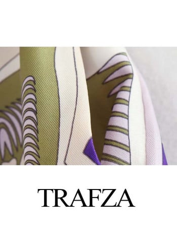 TRAFZA Summer Chic Κοστούμια Γυναικεία μοντέρνα στάμπα με λαιμόκοψη με μακρύ μανίκι μέση + παντελόνι με φαρδύ φερμουάρ Γυναικεία indie σετ λαϊκού στυλ