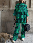 Dámske elegantné streetwear topy s polovičným golierom a širokými nohavicami, ležérne a zodpovedajúce oblečenie