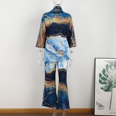 Dámske elegantné streetwear topy s polovičným golierom a širokými nohavicami, ležérne a zodpovedajúce oblečenie