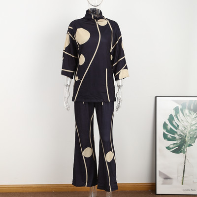 Dámske elegantné streetwear topy s polovičným golierom a širokými nohavicami, ležérne a zodpovedajúce oblečenie