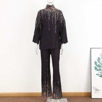 Dámske elegantné streetwear topy s polovičným golierom a širokými nohavicami, ležérne a zodpovedajúce oblečenie