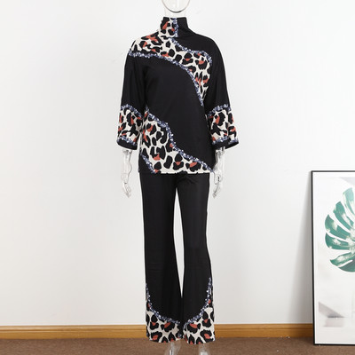 Dámske elegantné streetwear topy s polovičným golierom a širokými nohavicami, ležérne a zodpovedajúce oblečenie