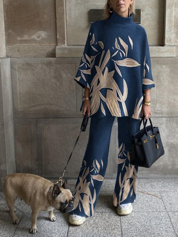 Dámske elegantné streetwear topy s polovičným golierom a širokými nohavicami, ležérne a zodpovedajúce oblečenie