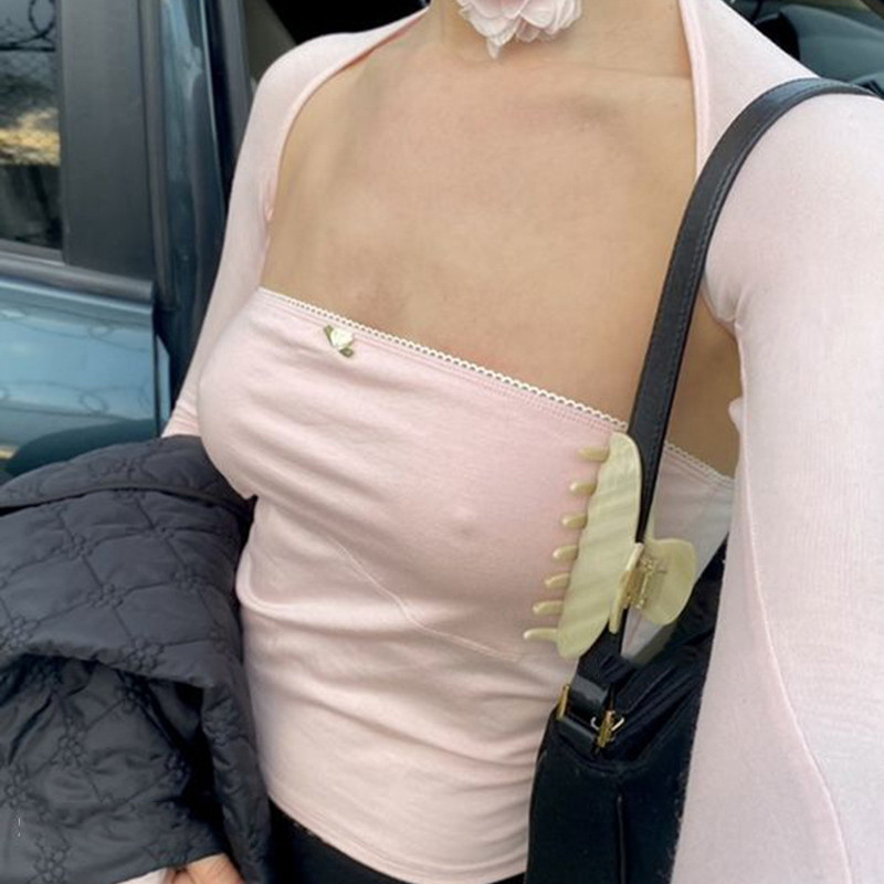 Elegantné bezramienkové trubicové topy, tričko s dlhým rukávom a sťahovacím pásom, retro grunge štýl z roku 2000, s otvoreným chrbtom, tílko s krátkym topom, roztomilá súprava s dvoma dielmi