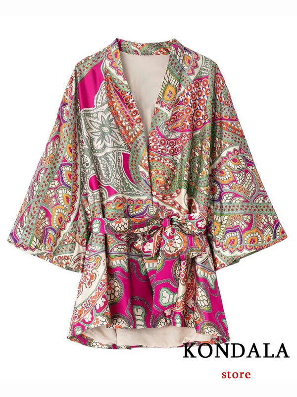 Dámske bermudy KONDALA, 2 kusy, letný oversized, dlhý kvetinový vzor, kimono so šerpami a vysokým pásom, široké nohavice, sviatočný set 2022