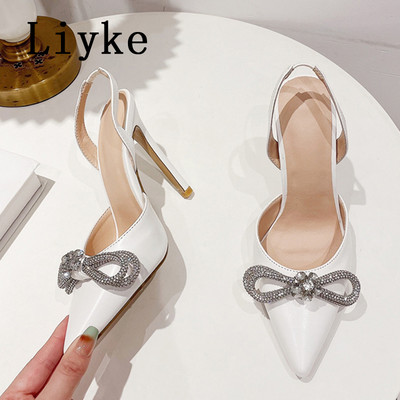 Liyke Veličina 35-42 Crne Bijele Ženske Visoke Potpetice Seksi Kristalne Bowknot Svilene Cipele Za Špice Špice Sandale Ženske Pumpice