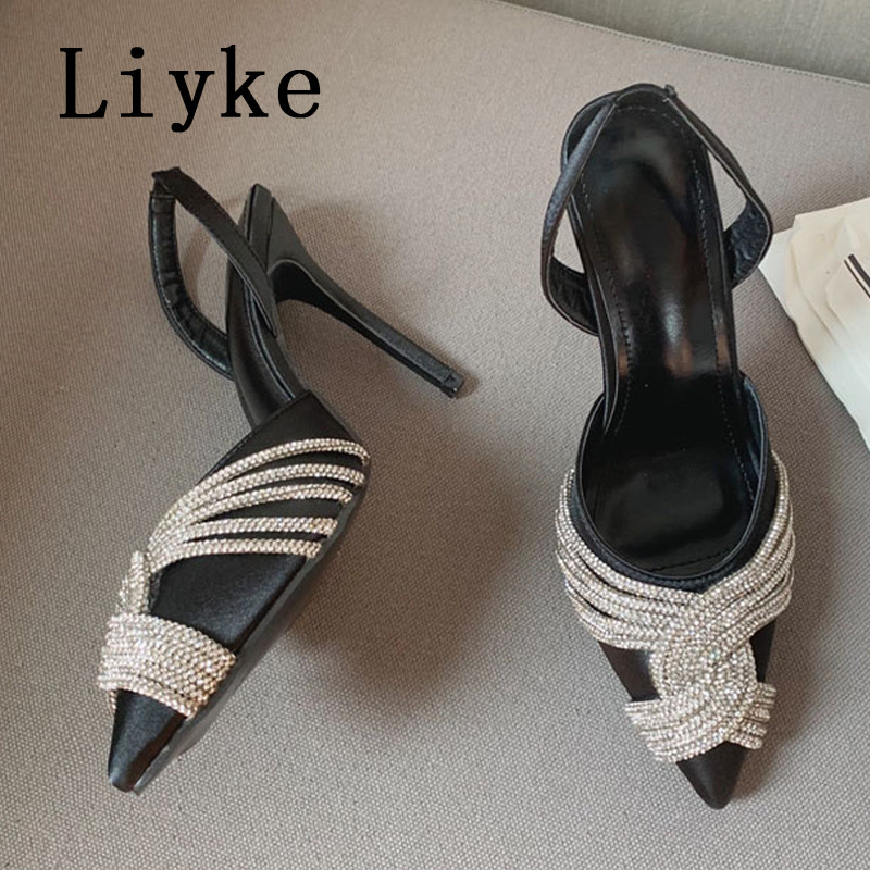 Liyke Vjenčanje za ljetnu zabavu na visoke potpetice Seksi sandale na špic sa šiljatim prstima Ženske cipele na cipele sa špicama od kristala i dijamanta Veličina 35-42