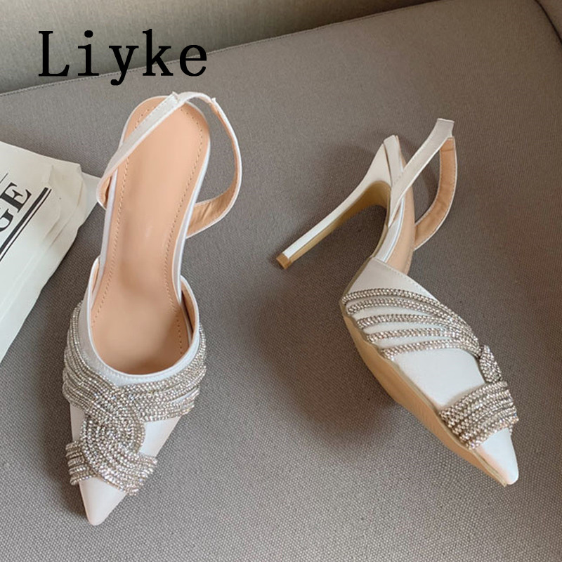 Liyke Vjenčanje za ljetnu zabavu na visoke potpetice Seksi sandale na špic sa šiljatim prstima Ženske cipele na cipele sa špicama od kristala i dijamanta Veličina 35-42
