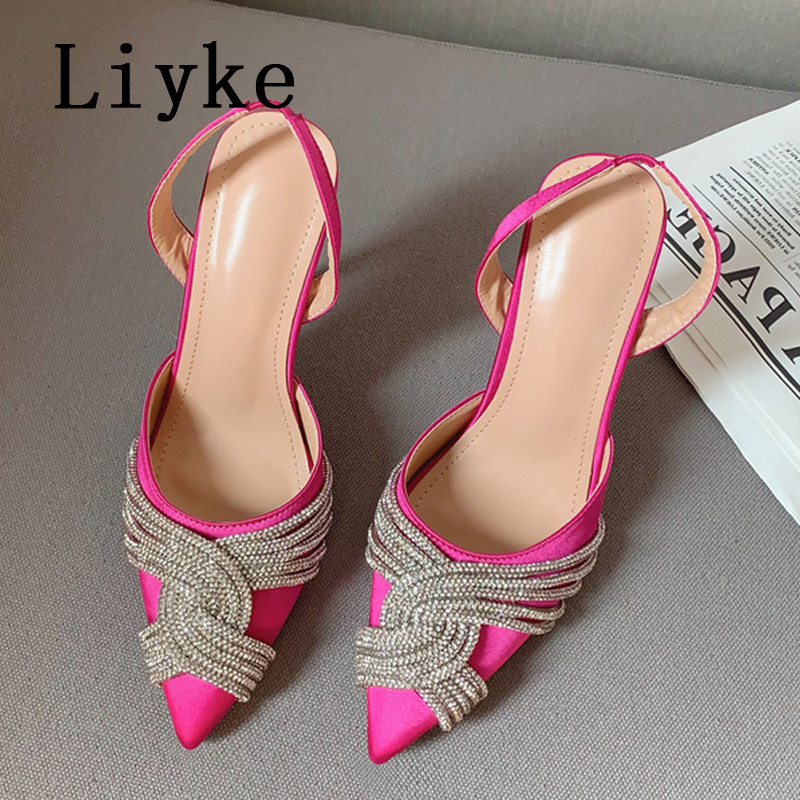 Liyke Vjenčanje za ljetnu zabavu na visoke potpetice Seksi sandale na špic sa šiljatim prstima Ženske cipele na cipele sa špicama od kristala i dijamanta Veličina 35-42