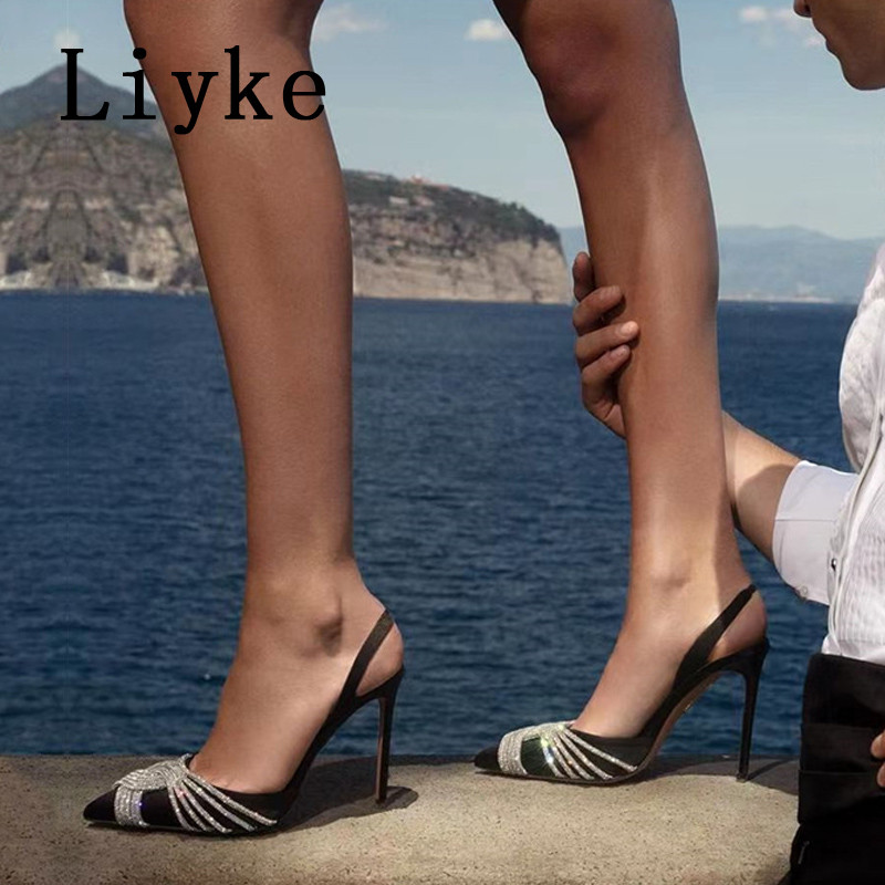 Liyke Vjenčanje za ljetnu zabavu na visoke potpetice Seksi sandale na špic sa šiljatim prstima Ženske cipele na cipele sa špicama od kristala i dijamanta Veličina 35-42