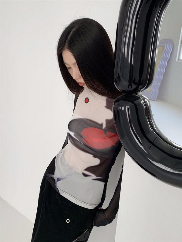 Yedinas Patchwork prozirne mrežaste majice proljeće ljeto ženska majica dugih rukava Y2k ulični dizajn Femme Chic 2023