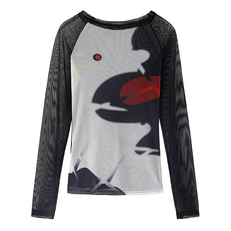 Yedinas Patchwork prozirne mrežaste majice proljeće ljeto ženska majica dugih rukava Y2k ulični dizajn Femme Chic 2023