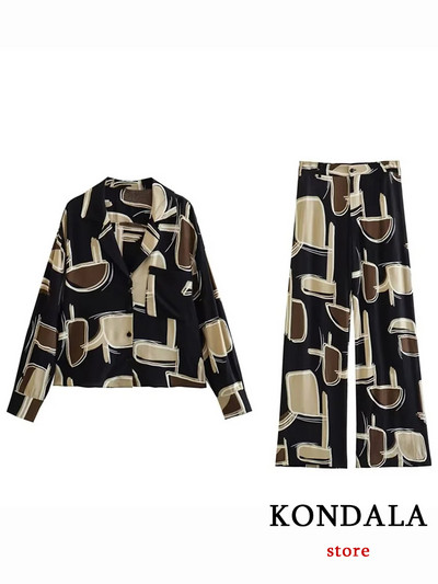 KONDALA Chic Vintage Chic Ležerna ženska odijela Modni set za ljetne praznike 2023. Ležerna košulja s dugmadima širokih nogavica, duge hlače