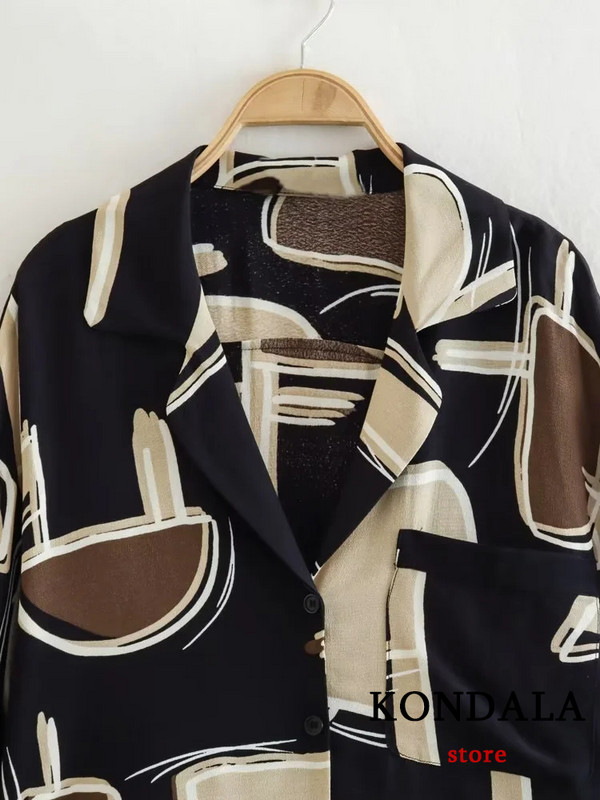 KONDALA Chic Vintage Chic Ležerna ženska odijela Modni set za ljetne praznike 2023. Ležerna košulja s dugmadima širokih nogavica, duge hlače