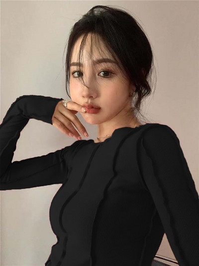 Dámske tričká s dlhým rukávom, jarné, pevné, s výstrihom do O, elegantné, svetlé, s dekoráciou, štíhle, ležérne, mäkké, vysoko kvalitné, dámske oblečenie