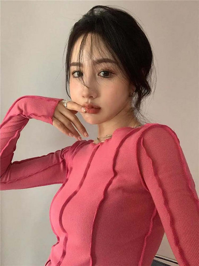 Dámske tričká s dlhým rukávom, jarné, pevné, s výstrihom do O, elegantné, svetlé, s dekoráciou, štíhle, ležérne, mäkké, vysoko kvalitné, dámske oblečenie