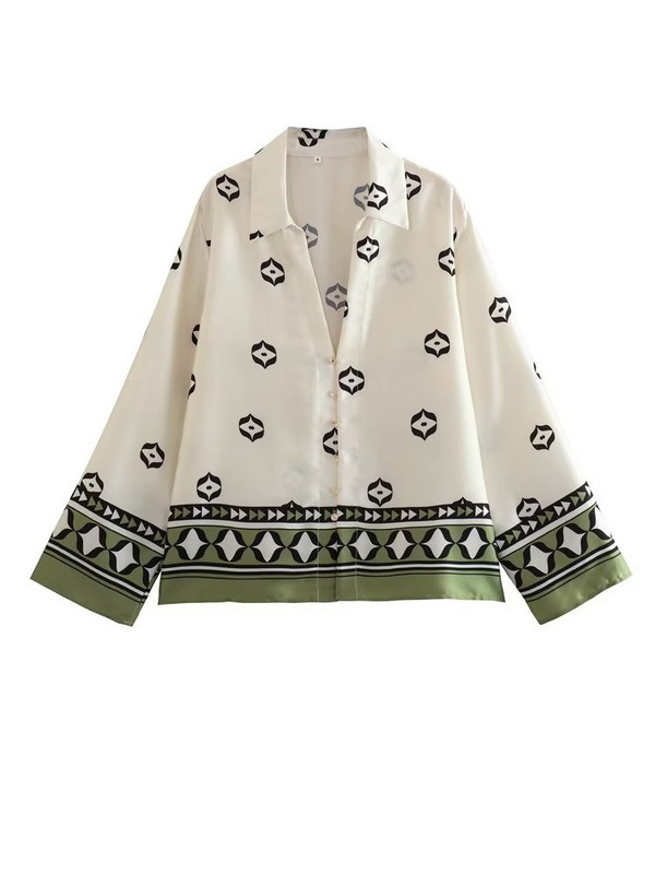 TRAF Ljetni ženski kompleti hlača s bluzama s printom 2023. Kauzalne majice s dugim rukavima s jednim kopčanjem Strsight Hlače Odjeća u stilu plaže