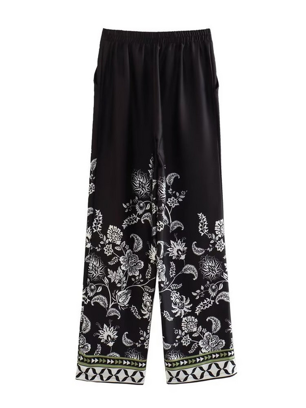 TRAF Ljetni ženski kompleti hlača s bluzama s printom 2023. Kauzalne majice s dugim rukavima s jednim kopčanjem Strsight Hlače Odjeća u stilu plaže