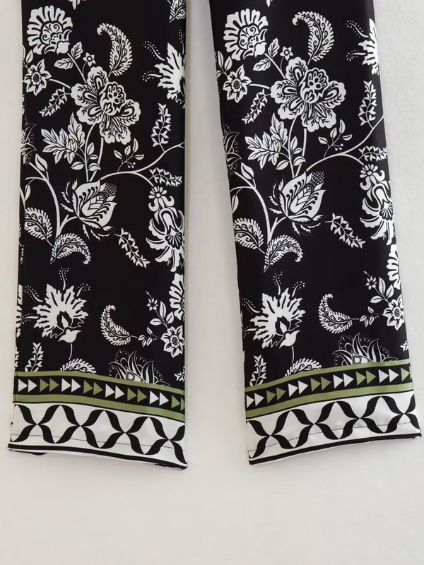 TRAF Ljetni ženski kompleti hlača s bluzama s printom 2023. Kauzalne majice s dugim rukavima s jednim kopčanjem Strsight Hlače Odjeća u stilu plaže