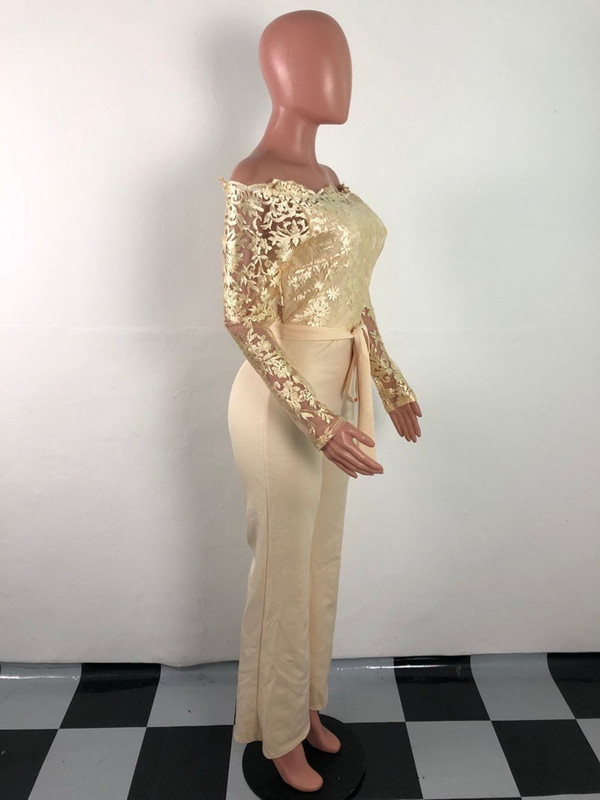 OKAYOASIS Sexy Lady 7 boja Patchwork čipkani kombinezoni širokih nogavica Ženski dugi kombinezon dugih rukava s vezom za remen za zabave