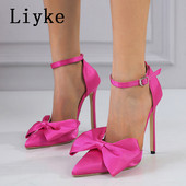 Liyke Toamnă Femei Toc înalt Sexy Sandale cu vârf ascuțit Slingback Fashion Bowknot Doamnelor Stilettos Pompe Party Ballet Pantofi Marimea 42