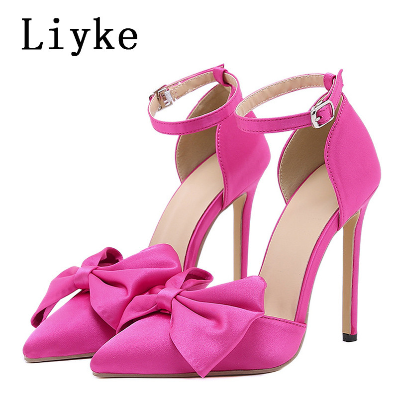 Liyke Jesen Ženske visoke potpetice Seksi sandale sa špicastim prstima Slingback Modne ženske cipele na štikle s mašnom Pumpice na cipele za zabavu Prom cipele Veličina 42