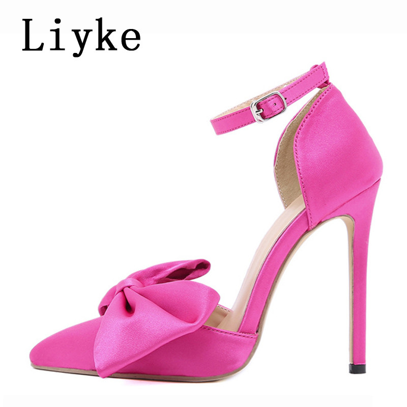 Liyke Jesen Ženske visoke potpetice Seksi sandale sa špicastim prstima Slingback Modne ženske cipele na štikle s mašnom Pumpice na cipele za zabavu Prom cipele Veličina 42