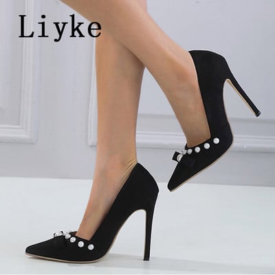 Liyke 2023, primăvară, 11,5 cm, cu toc înalt, negru, pantofi cu toc înalt pentru femei, pantofi stiletto cu vârf ascuțit, cu design perlat, Escarpins Femme Talon