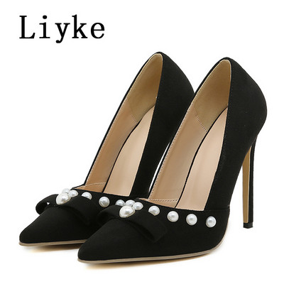 Liyke 2023, primăvară, 11,5 cm, cu toc înalt, negru, pantofi cu toc înalt pentru femei, pantofi stiletto cu vârf ascuțit, cu design perlat, Escarpins Femme Talon