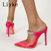 Liyke Seksi PVC prozirne ženske cipele na štikle Modne cipele s visokom potpeticom s dijamantima Papuče s mazgama Vjenčane cipele