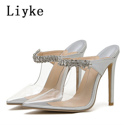 Liyke Seksi PVC prozirne ženske cipele na štikle Modne cipele s visokom potpeticom s dijamantima Papuče s mazgama Vjenčane cipele