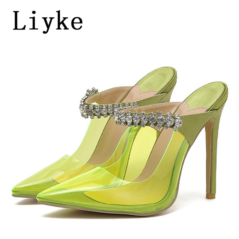 Liyke Seksi PVC prozirne ženske cipele na štikle Modne cipele s visokom potpeticom s dijamantima Papuče s mazgama Vjenčane cipele