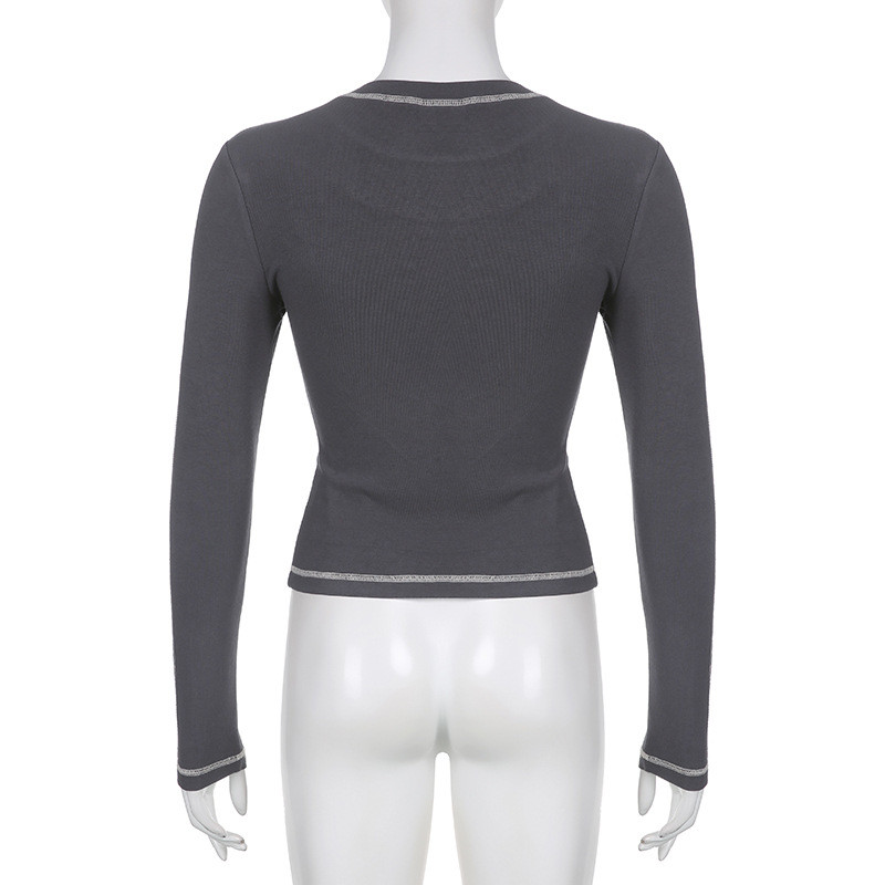 Elastična majica kratkih rukava Y2K Vintage print Ženska uska majica s kratkim rukavima Rebraste majice s dugim rukavima i O-izrezom Grunge majica puloveri u korejskom stilu Novo 2023.