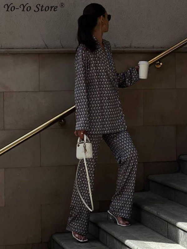 Módne saká s dlhým rukávom, dvojdielne súpravy, voľný top, priliehavé nohavice s potlačou, dámske outfity, nové streetwear nohavicové obleky s ceruzkou